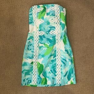 Lilly Pulitzer Blue floral dress with lace accents